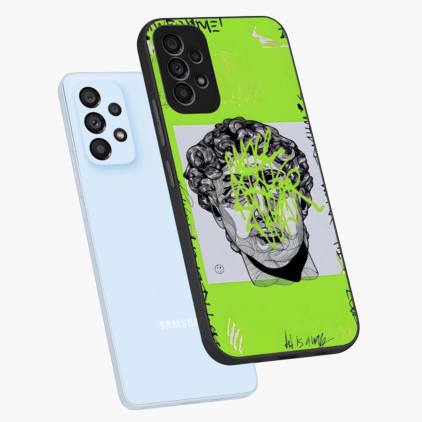 Neo Graffiti Rebellion Glass Case displayed in angled mockup highlighting urban street art design with rebellious aesthetic.