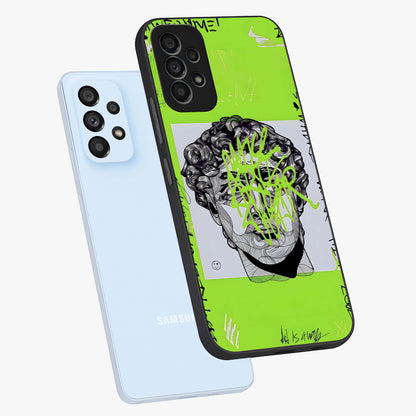 Neo Graffiti Rebellion Glass Case displayed in angled mockup highlighting urban street art design with rebellious aesthetic.