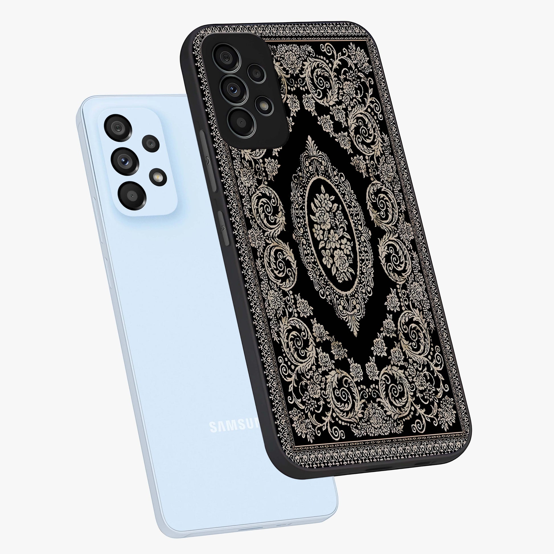 Noir Bloom Elegance Glass Case displayed in angled mockup highlighting refined flower design with stylish noir aesthetic.