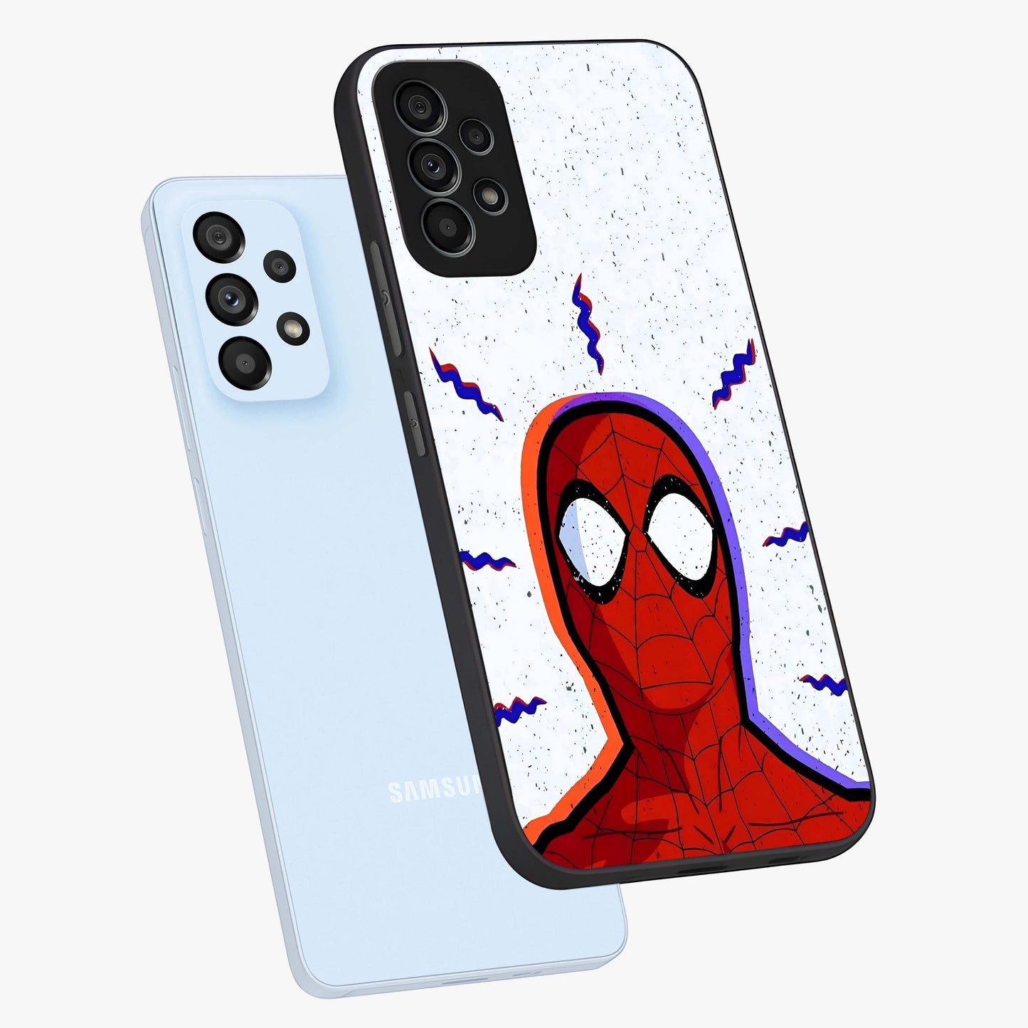 Omg Spiderman Glass Case displayed in angled mockup highlighting dynamic hero illustration with action comic aesthetic.