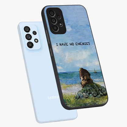 Peace Beyond War Glass Case displayed in angled mockup highlighting meaningful message design with artistic aesthetic style.