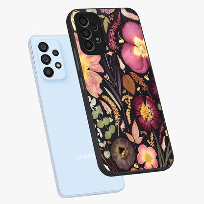 Petal Dream Tapestry Glass Case displayed in angled mockup highlighting decorative petal pattern with elegant botanical aesthetic.