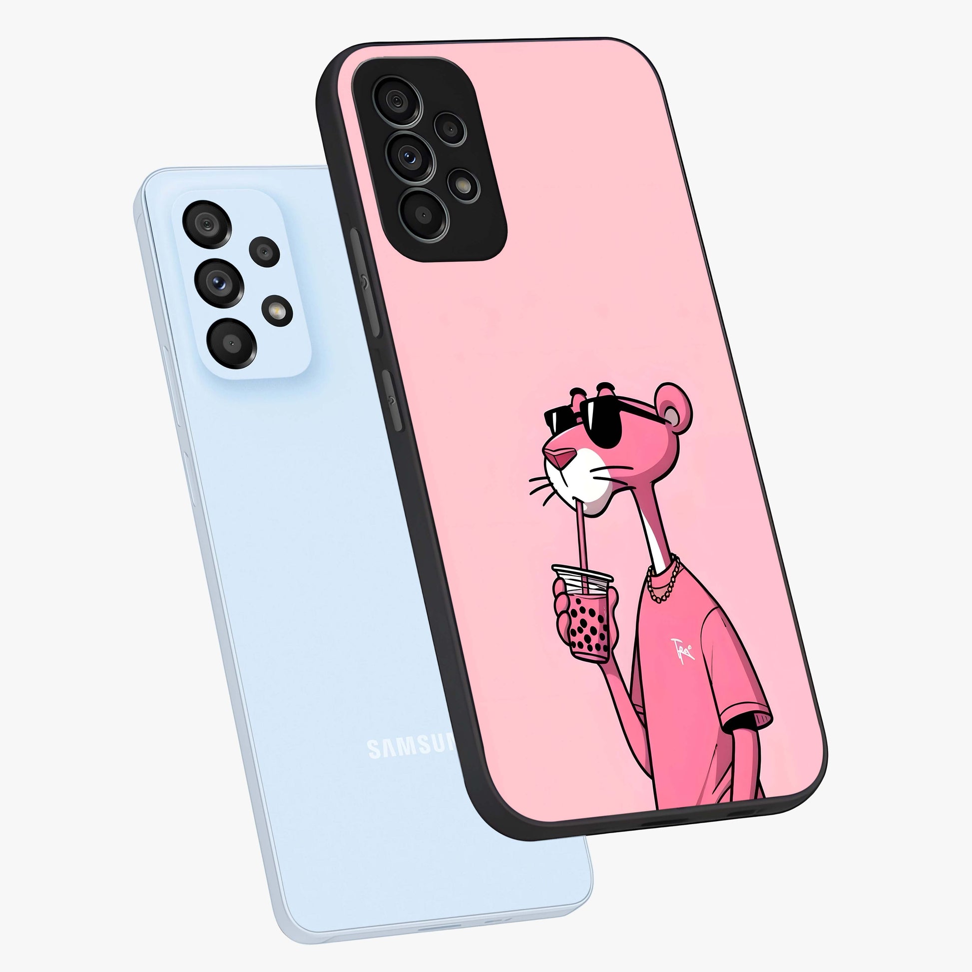 Pink Panther Glass Case displayed in angled mockup highlighting playful cartoon character design with vibrant pink aesthetic.