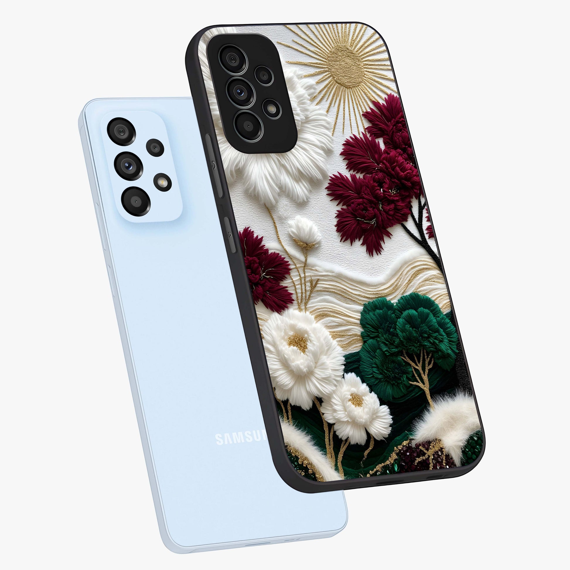 Radiant Bloom Elegance Glass Case displayed in angled mockup highlighting graceful floral design with radiant aesthetic style.
