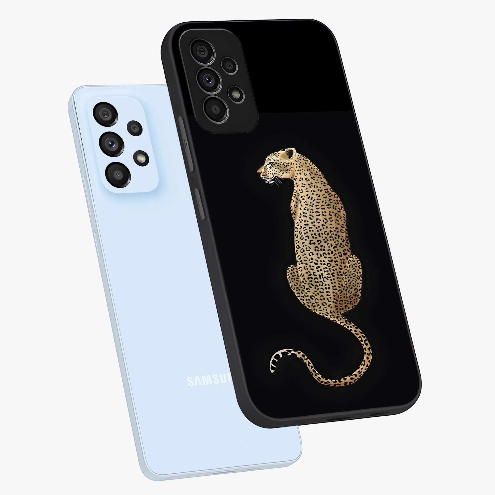 Regal Leopard Glass Case displayed in angled mockup highlighting powerful animal illustration with stylish wild aesthetic.