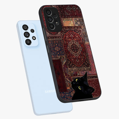 Regal Magic Cat Apple Glass Case displayed in angled mockup highlighting whimsical feline design with fantasy aesthetic.
