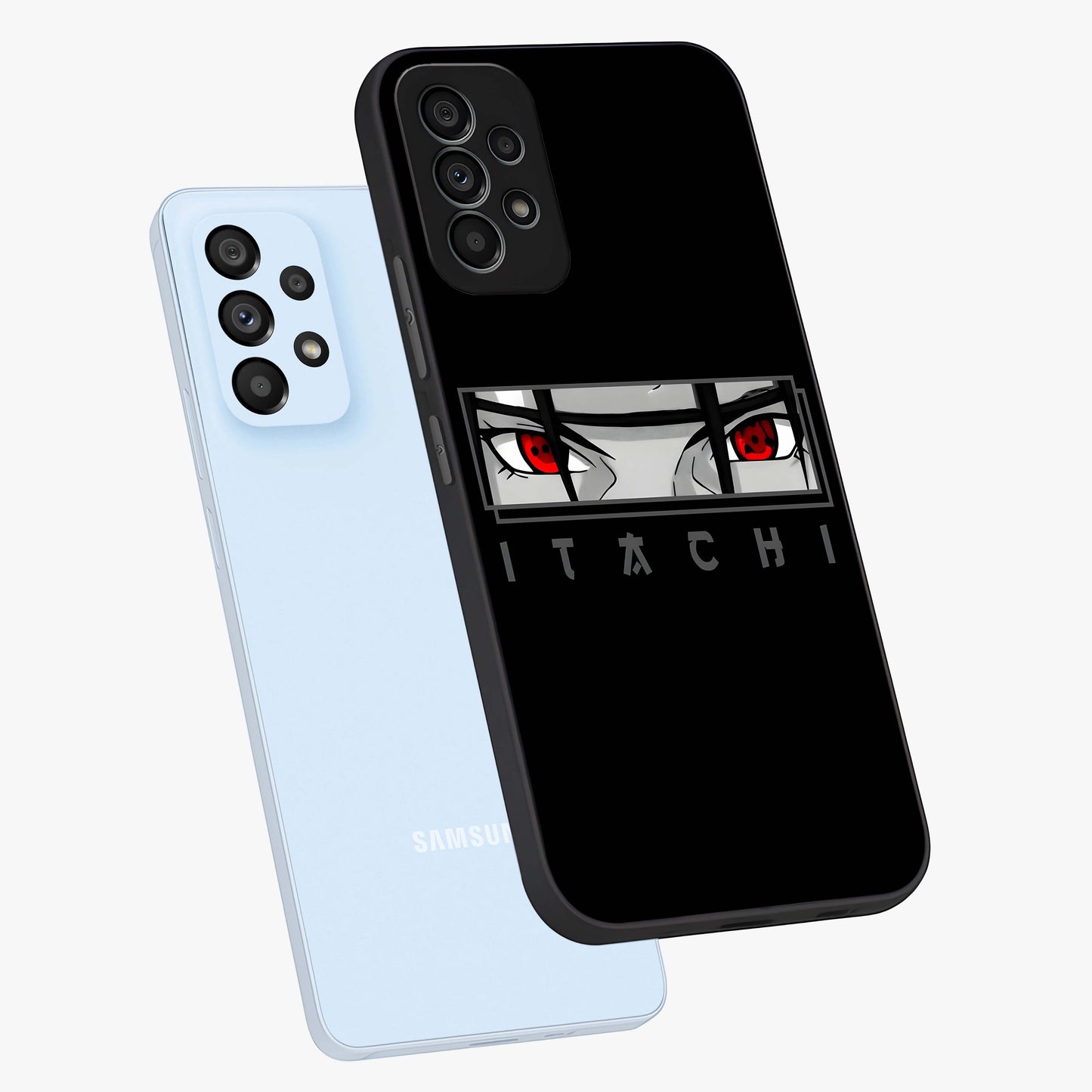 Scarlet Gaze Dominance Glass Case displayed in angled mockup highlighting intense visual design with bold scarlet aesthetic.