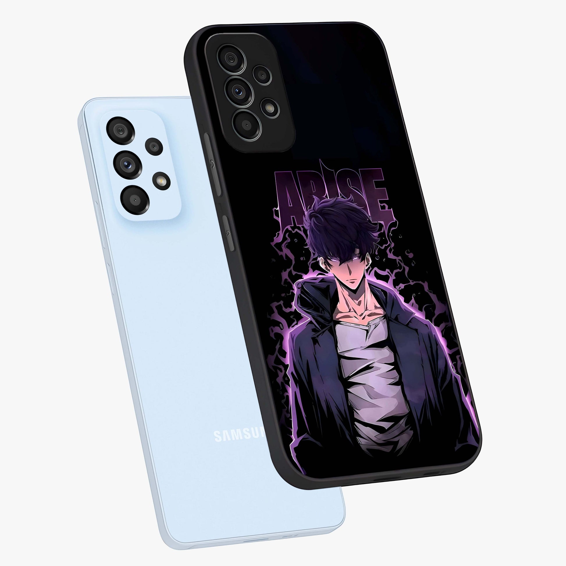 Shadow Monarch Awakening Glass Case displayed in angled mockup highlighting dramatic shadow warrior design with fantasy aesthetic.