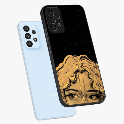 Shri Krishna Art Glass Case displayed in angled mockup highlighting spiritual Krishna illustration with divine aesthetic.