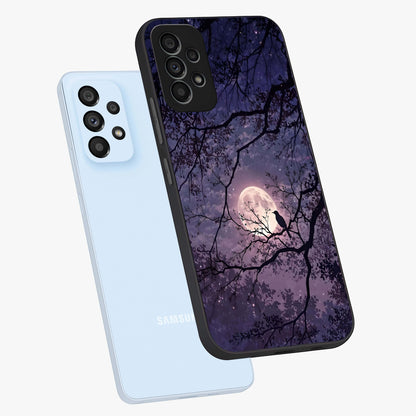 Whispering Moon Silence Glass Case displayed in angled mockup highlighting calm lunar design with dreamy night aesthetic.