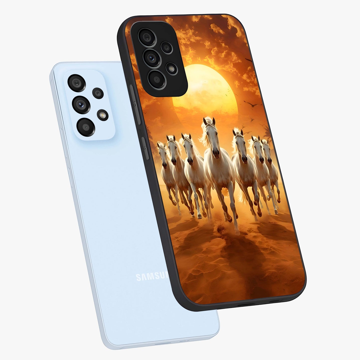 Wild Sunset Majesty Glass Case displayed in angled mockup highlighting vibrant sunset sky design with scenic aesthetic.