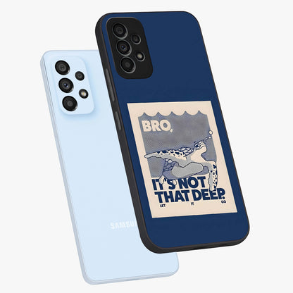 Worry Less Swim Glass Case displayed in angled mockup highlighting fun typography design with relaxed aesthetic style.