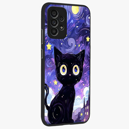 Abstract Cat Art Glass Case upright view showcasing creative feline illustration and aesthetic artistic style.
