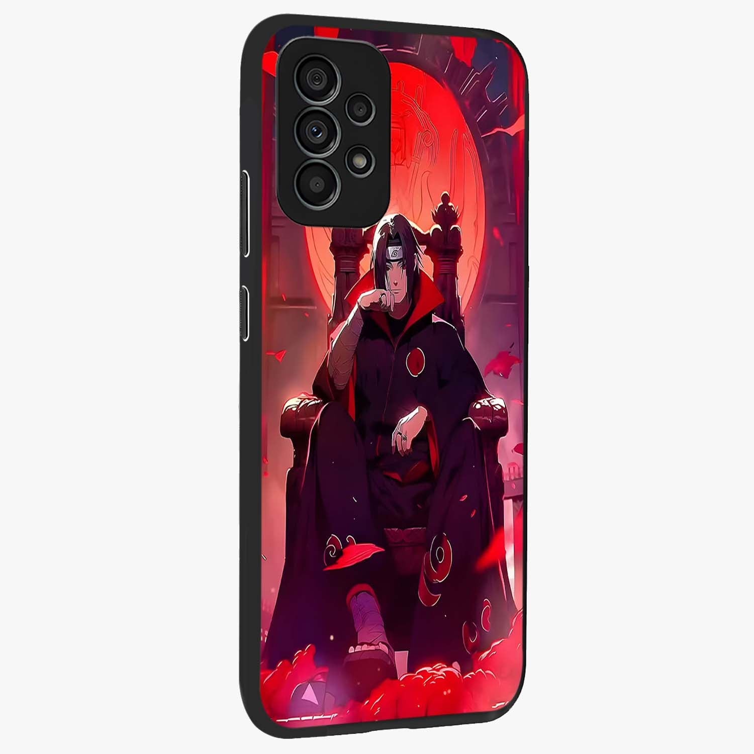 Blood Moon Sovereign Glass Case upright view showcasing powerful moon inspired artwork with cosmic aesthetic style.