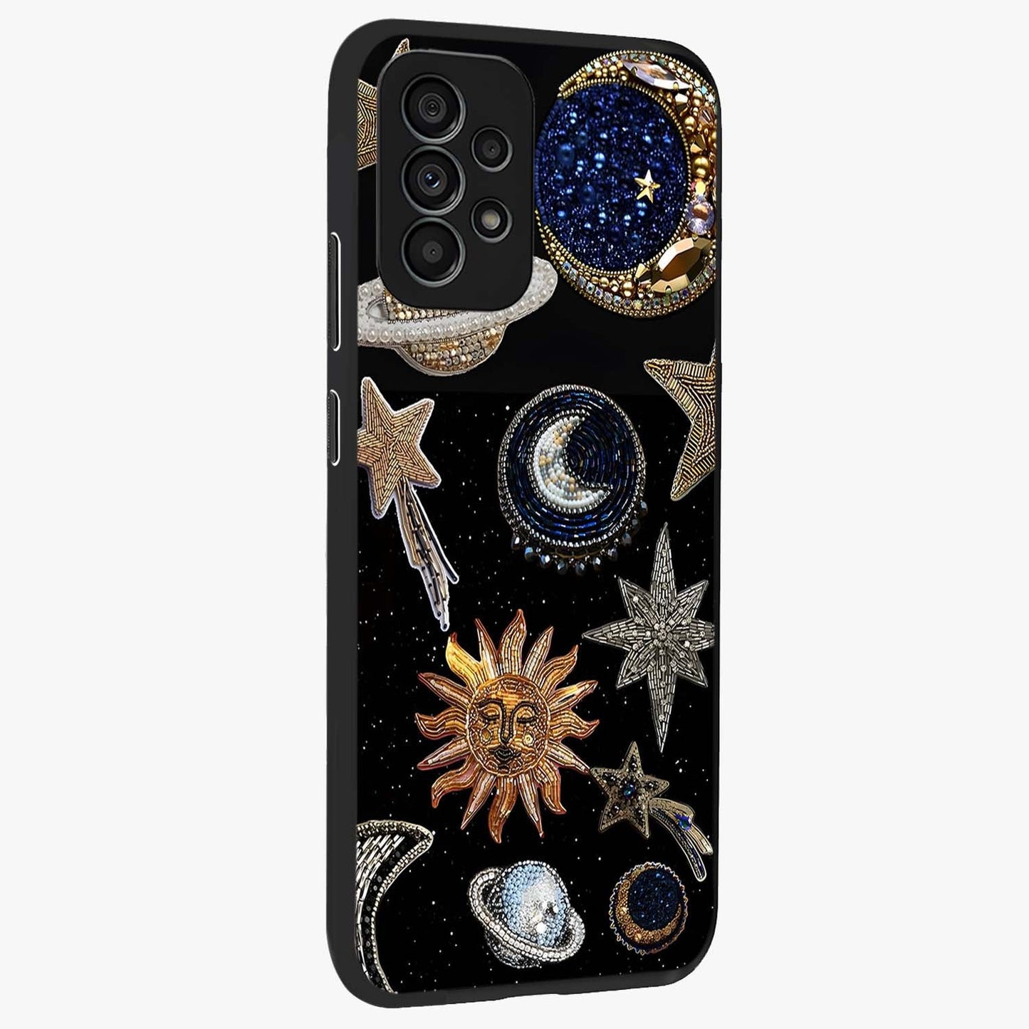 Celestial Gem Constellations Glass Case upright view showcasing cosmic constellation artwork with celestial aesthetic style.