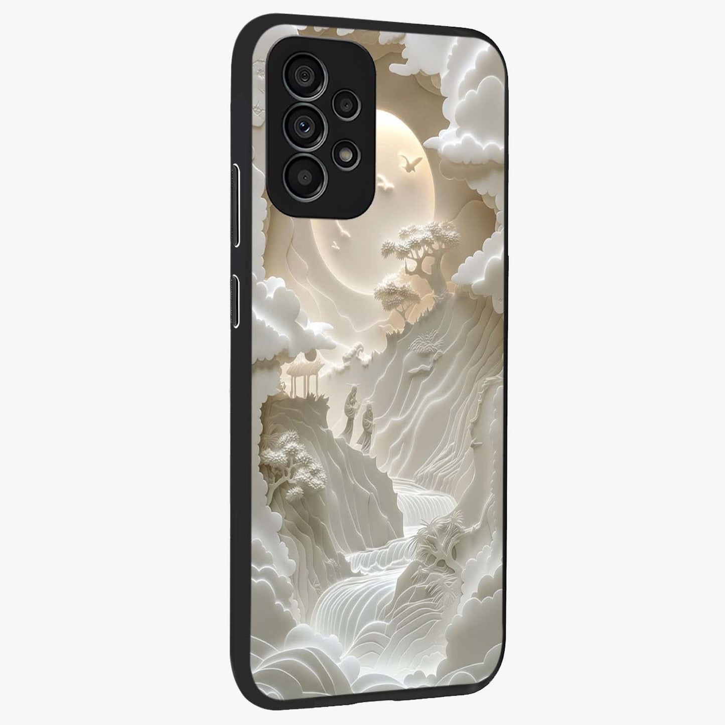 Celestial Origami Glass Case upright view showcasing creative origami artwork with modern celestial style.