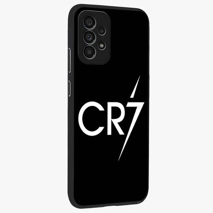 Cr7 Elite Strike Glass Case upright view showcasing energetic football inspired design with modern sports aesthetic.