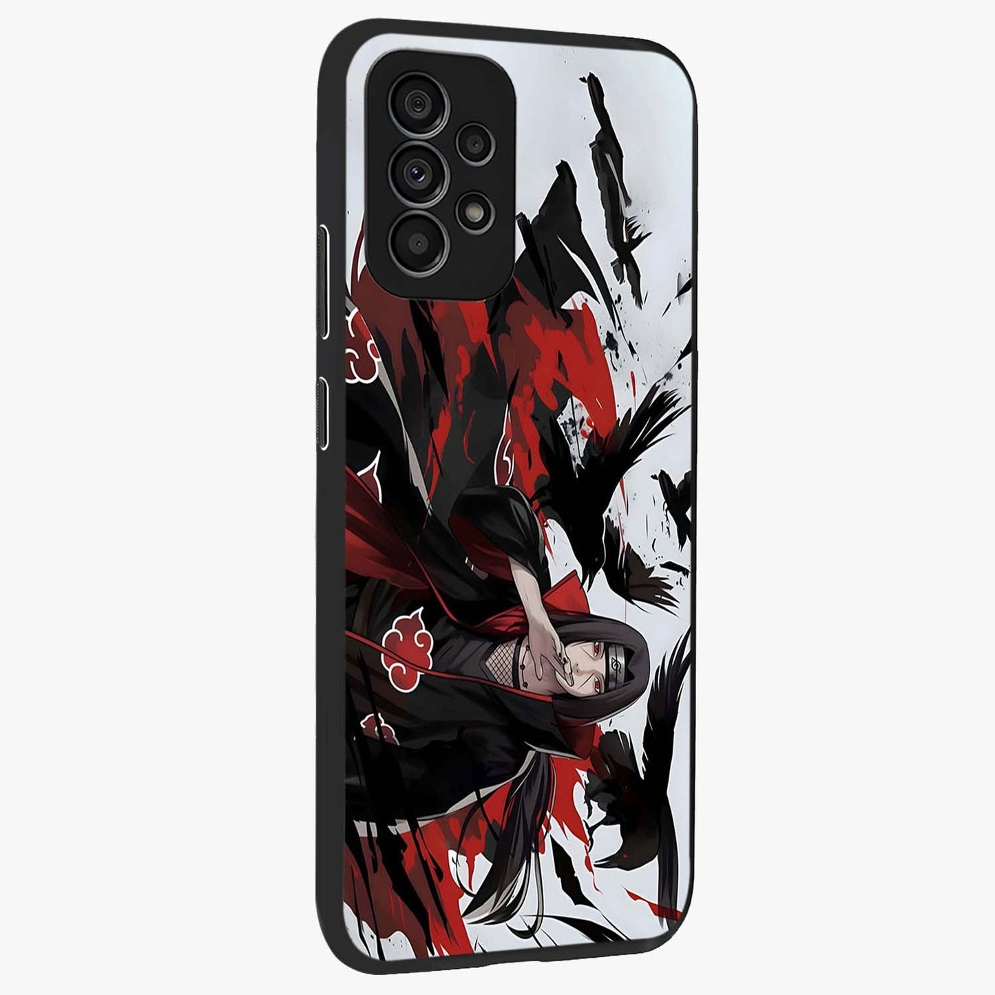 Crimson Crow Illusion Glass Case upright view showcasing striking crow illusion artwork with intense crimson theme.