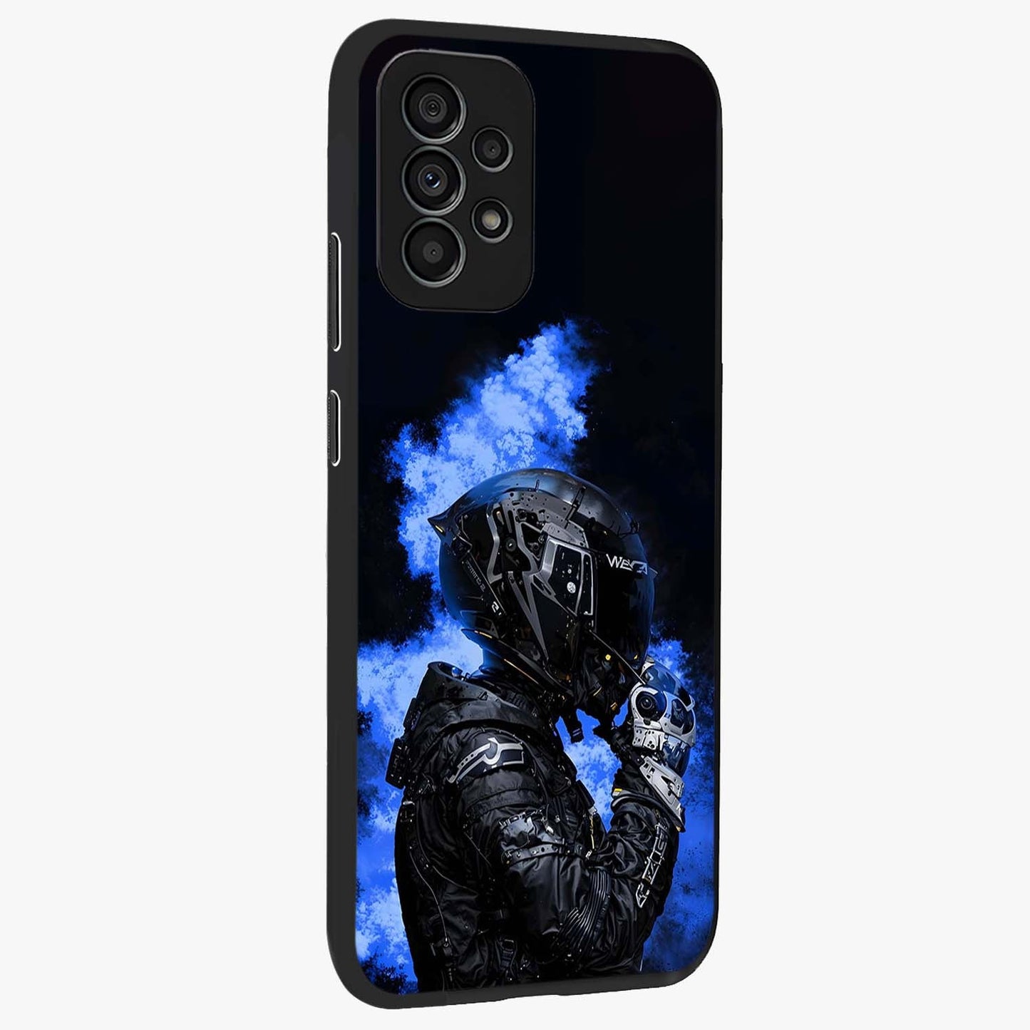 Cyber Sentinel Protocol Glass Case upright view showcasing advanced cyber sentinel artwork with futuristic tech theme.