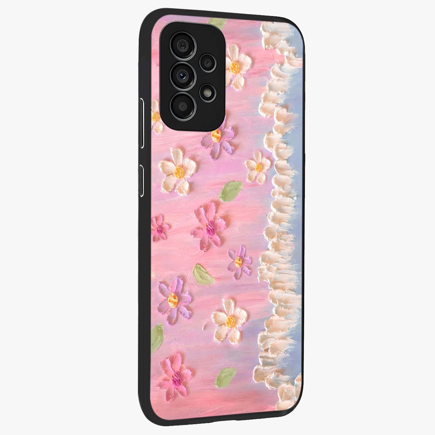 Dreamy Painted Garden Glass Case upright view showcasing vibrant floral garden artwork with artistic nature theme.