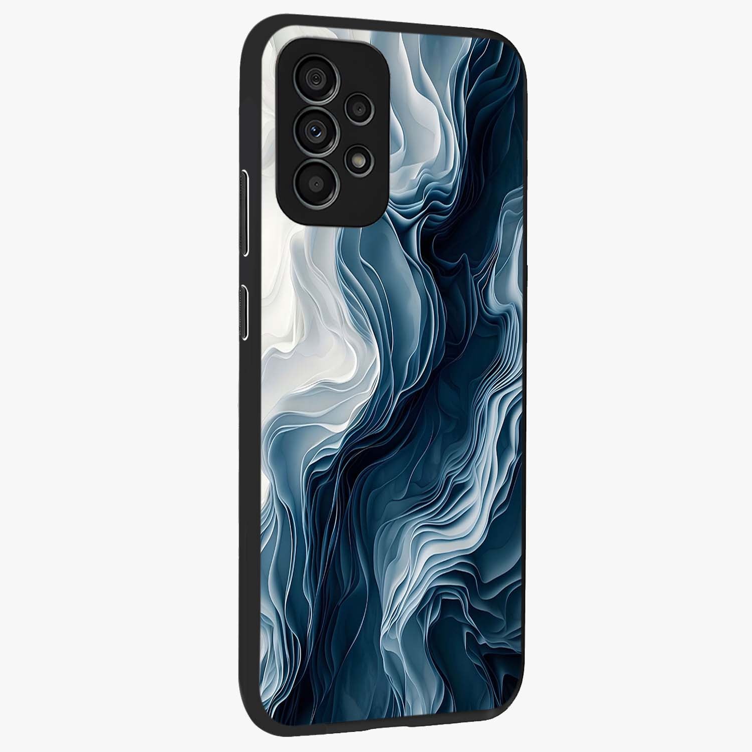 Ethereal Paper Marble Glass Case upright view showcasing smooth marble artwork with refined minimalist theme.
