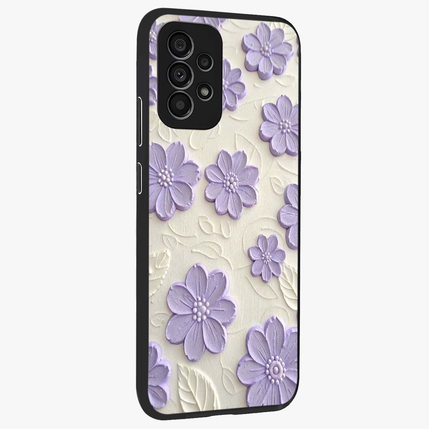 Floral Wall Art With Purple Flowers Glass Case upright view showcasing elegant purple flower artwork with decorative floral theme.