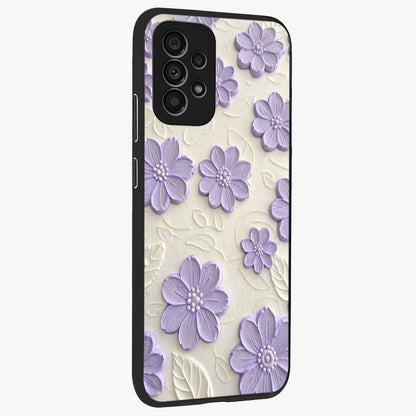 Floral Wall Art With Purple Flowers Glass Case upright view showcasing elegant purple flower artwork with decorative floral theme.