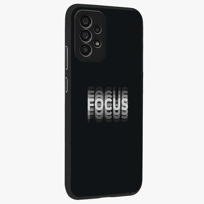 Focused Blade Discipline Glass Case upright view showcasing strong typography statement with sleek motivational theme.