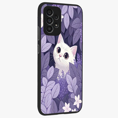 Lilac Hide Peek Cat Glass Case upright view showcasing charming cat artwork with adorable peek theme.