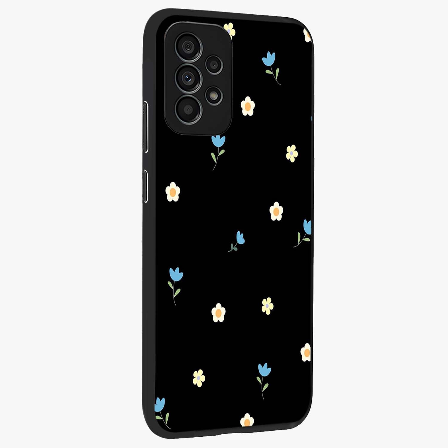 Minimal Petal Whispers Glass Case upright view showcasing elegant floral artwork with modern minimalist style.