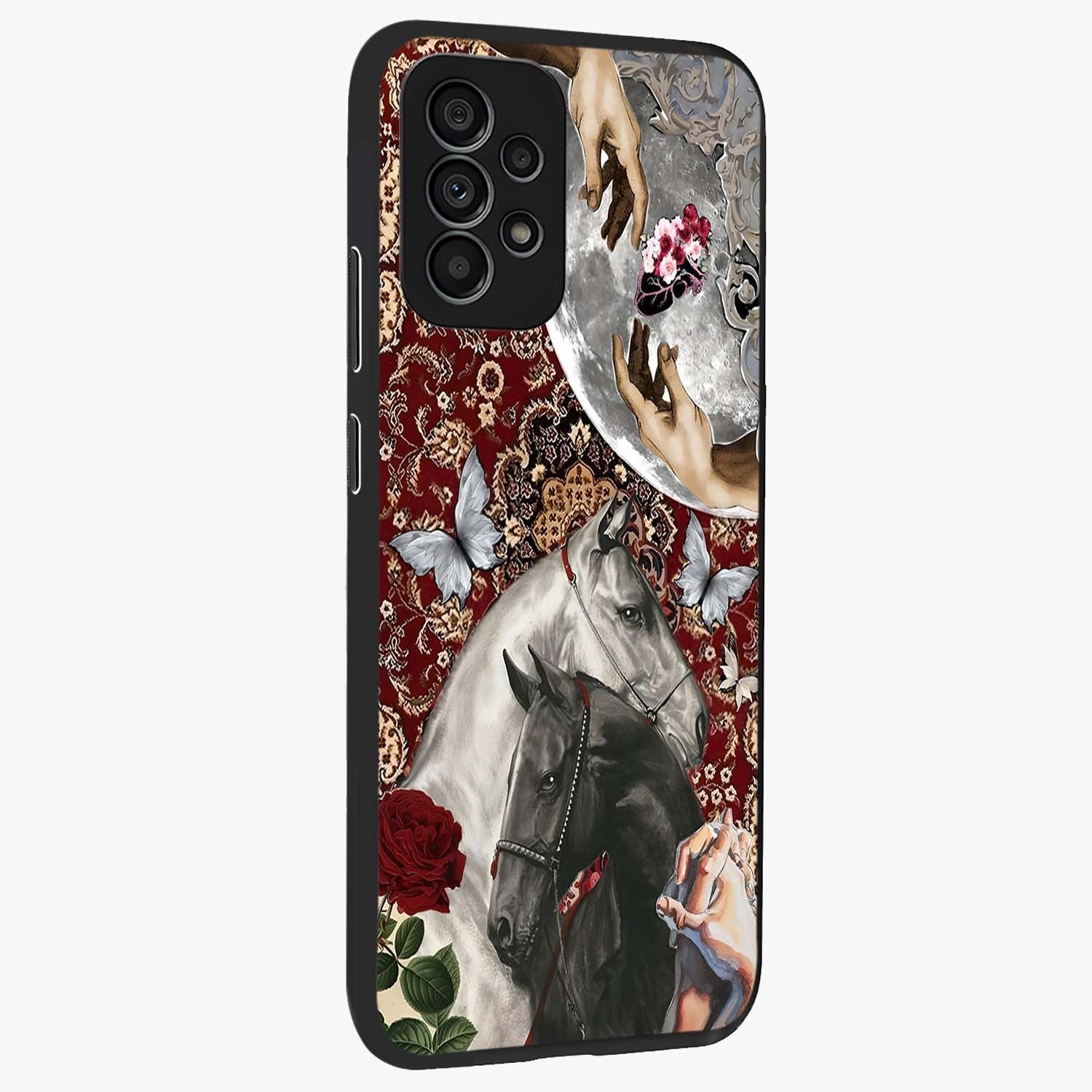 Moonlit Royal Stallion Glass Case upright view showcasing dramatic horse artwork with glowing moon themed design.