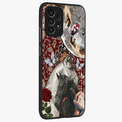 Moonlit Royal Stallion Glass Case upright view showcasing dramatic horse artwork with glowing moon themed design.