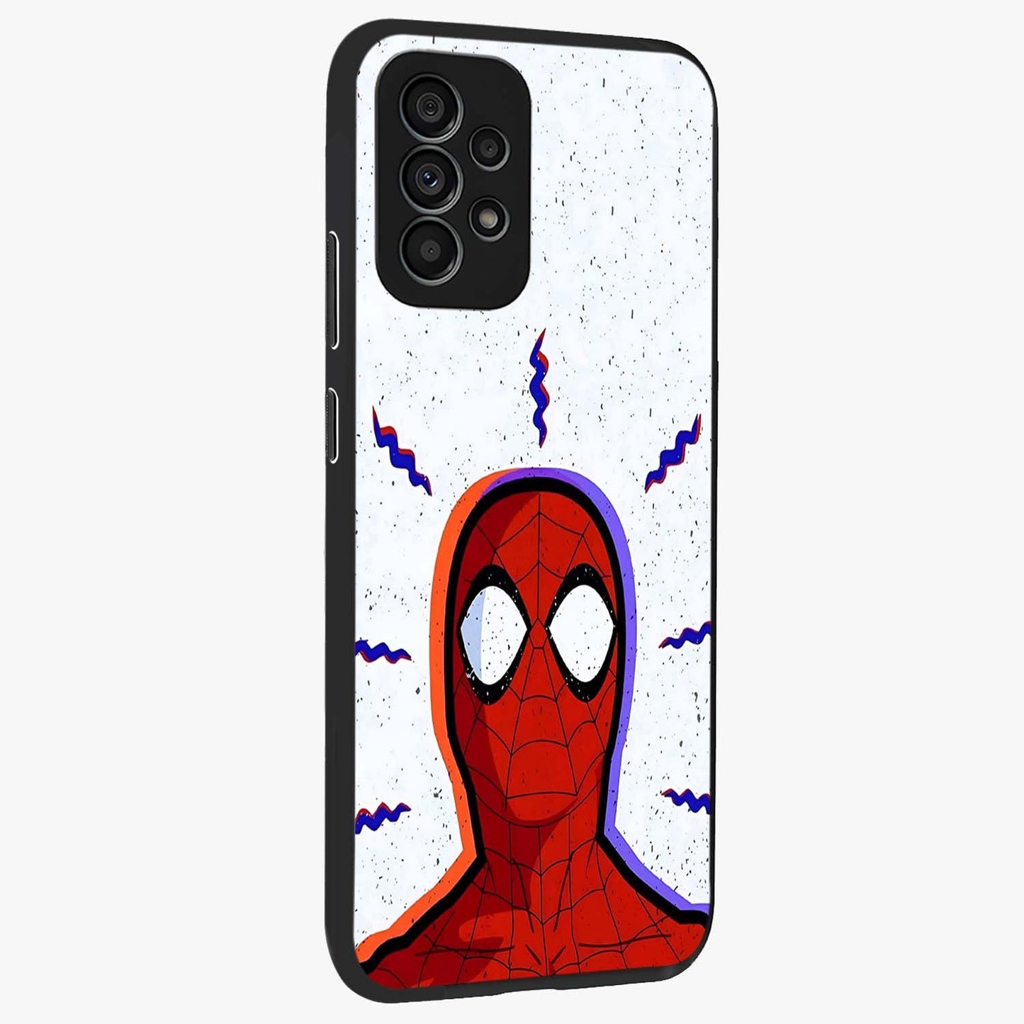 Omg Spiderman Glass Case upright view showcasing energetic superhero artwork with vibrant comic theme.