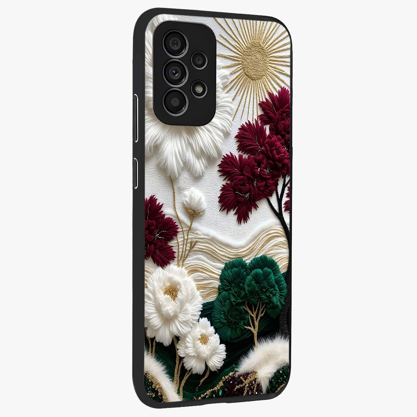 Radiant Bloom Elegance Glass Case upright view showcasing decorative flower artwork with refined botanical theme.