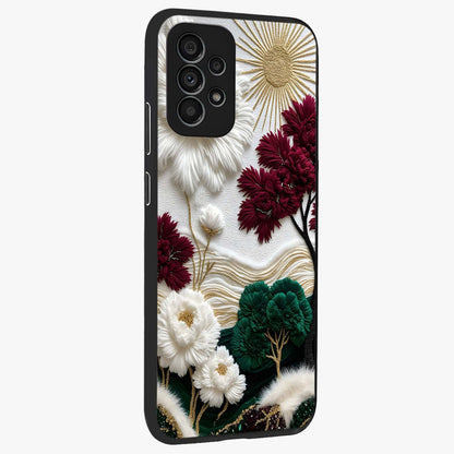 Radiant Bloom Elegance Glass Case upright view showcasing decorative flower artwork with refined botanical theme.