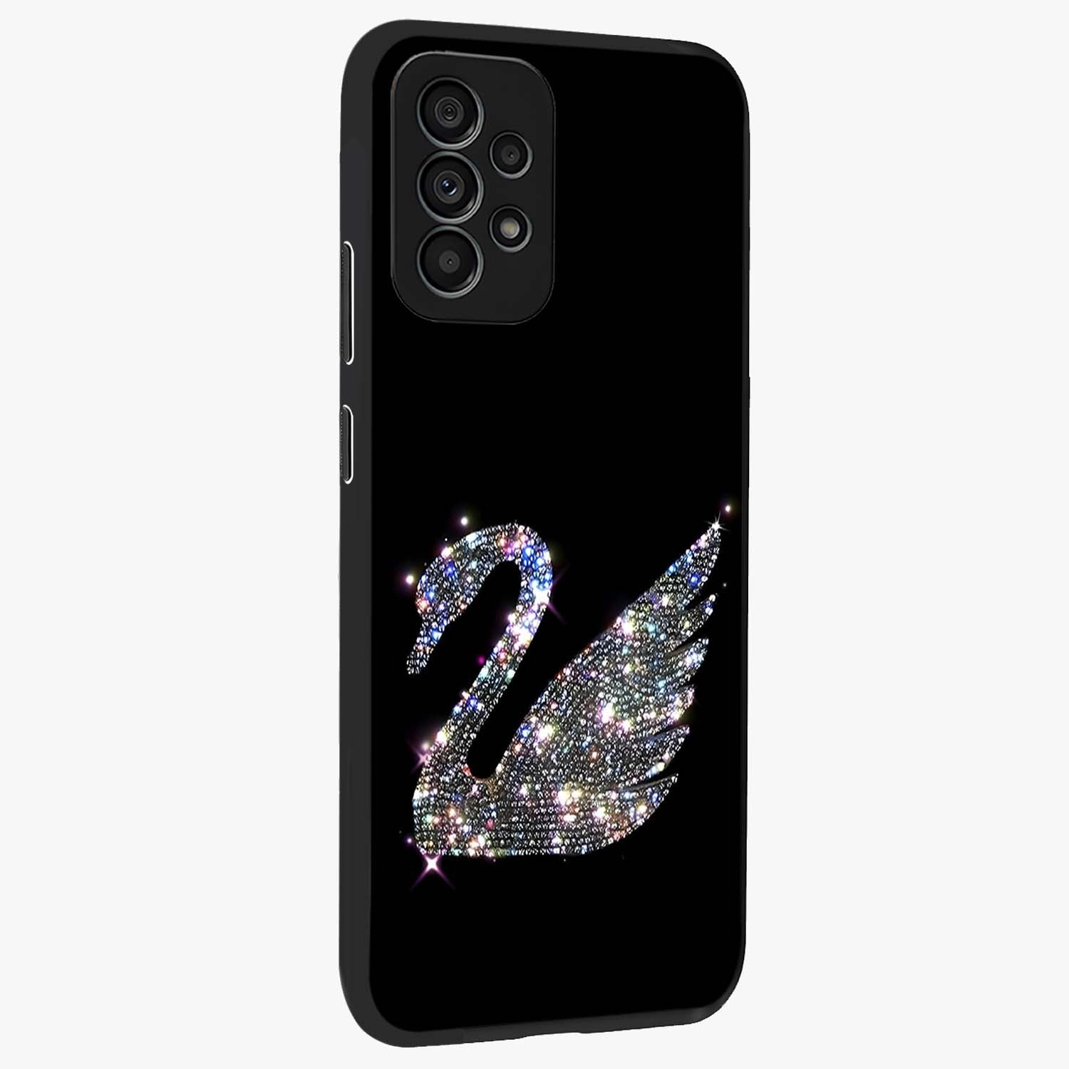 Starlit Swan Grace Glass Case upright view showcasing beautiful swan artwork with peaceful night themed design.