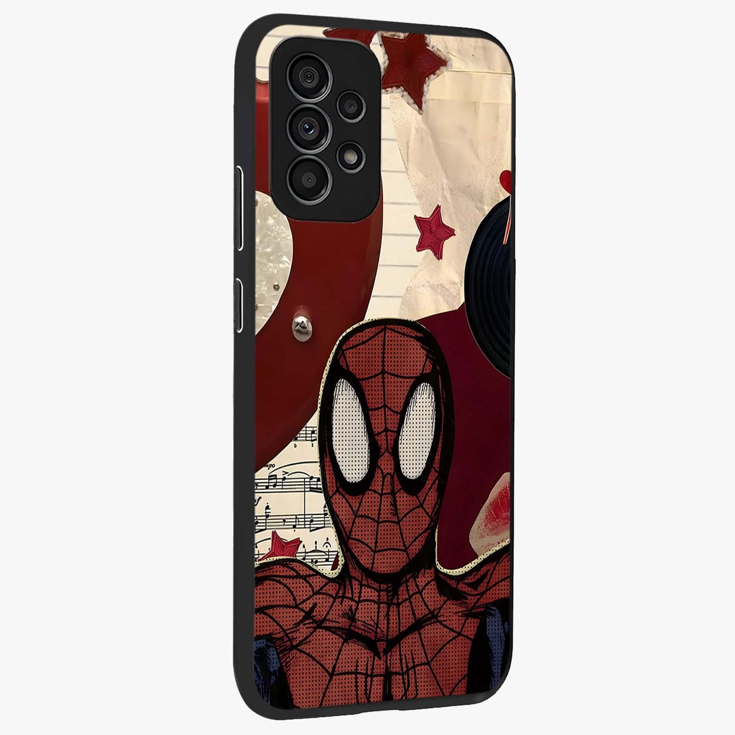 Web Warrior Vibes Glass Case upright view showcasing energetic superhero artwork with bold action theme.