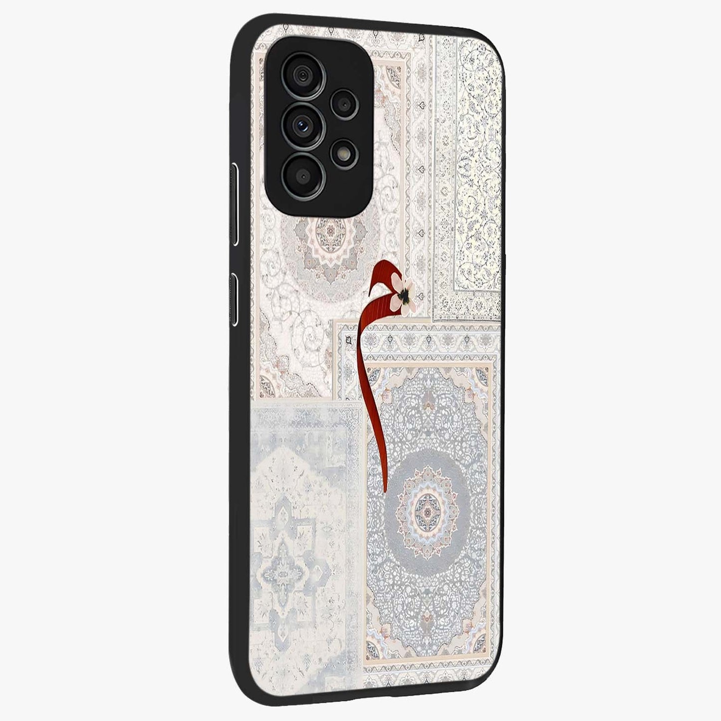White Aesthetic Bow Glass Case upright view showcasing delicate ribbon bow artwork with cute minimalist theme.