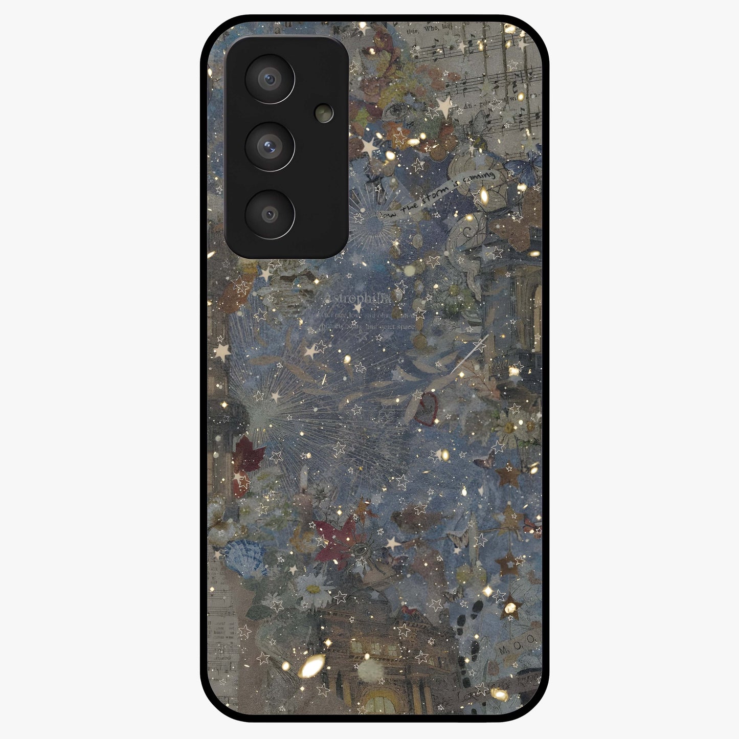 Aesthetic Astrolophia Glass Case showing flat back view with dreamy aesthetic design and glossy glass finish.