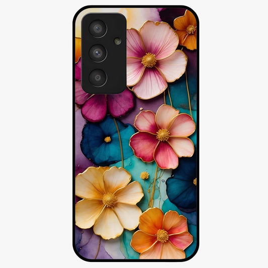 Artlyn Grace Flower Pattern Glass Case showing flat back view with elegant floral pattern artwork and glossy glass finish.