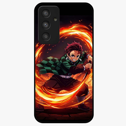 Blazing Sword Resolve Glass Case showing flat back view with fiery sword artwork and glossy glass finish.