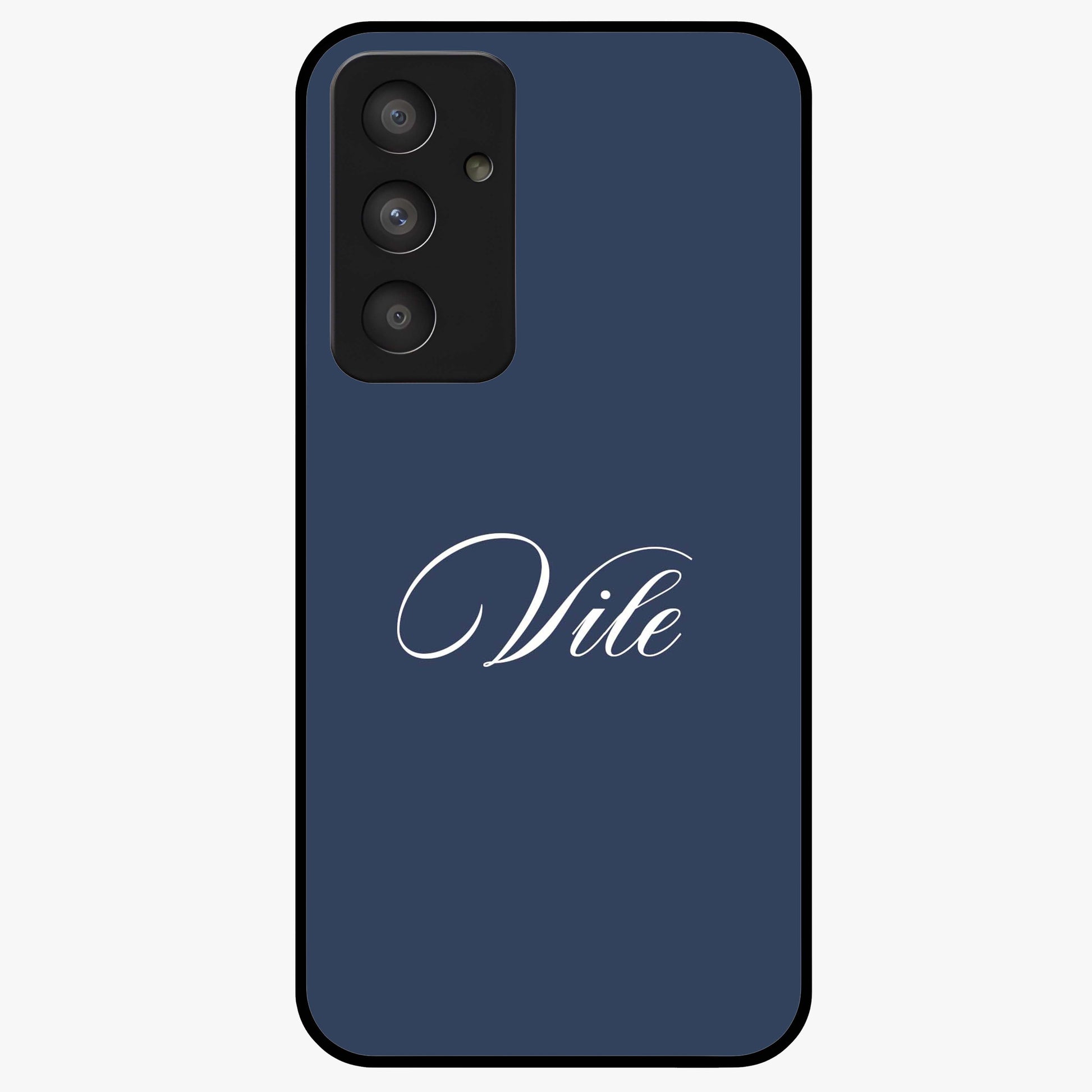 Blue Background Personalized Custom Name Glass Case showing flat back view with minimal blue background and custom name design.