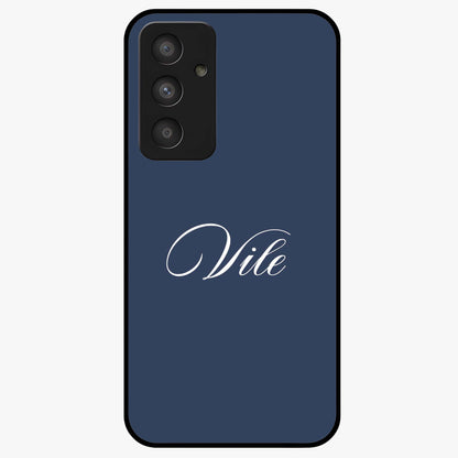 Blue Background Personalized Custom Name Glass Case showing flat back view with minimal blue background and custom name design.