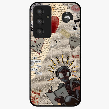 City Dream Sketch Glass Case showing flat back view with artistic city skyline sketch artwork and glossy glass finish.