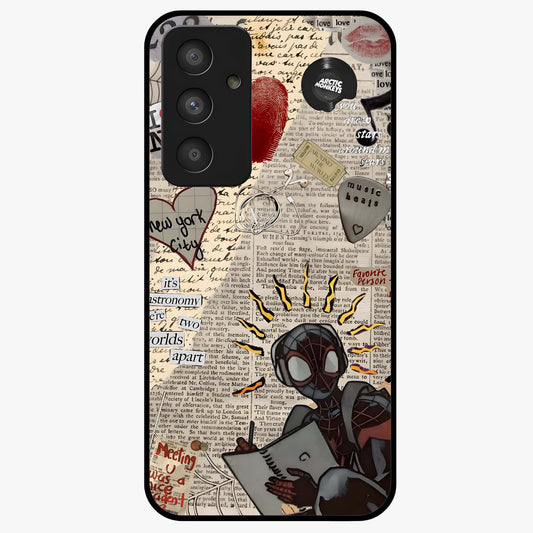 City Dream Sketch Glass Case showing flat back view with artistic city skyline sketch artwork and glossy glass finish.