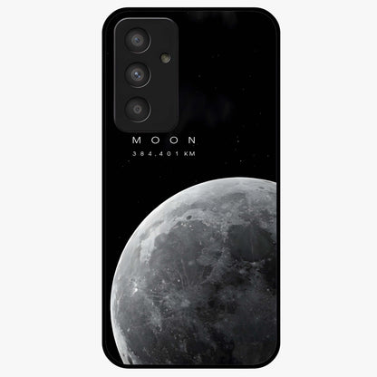 Cosmic Moon Glow Glass Case showing flat back view with glowing moon artwork and glossy glass finish.