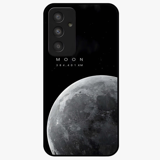 Cosmic Moon Glow Glass Case showing flat back view with glowing moon artwork and glossy glass finish.