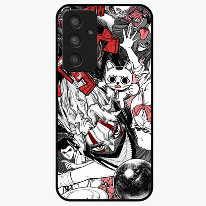 Crimson Chaos Panel Glass Case showing flat back view with bold crimson abstract artwork and glossy glass finish.