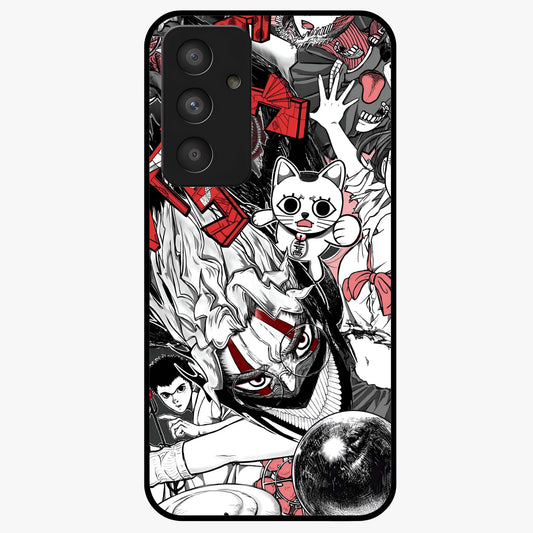 Crimson Chaos Panel Glass Case showing flat back view with bold crimson abstract artwork and glossy glass finish.