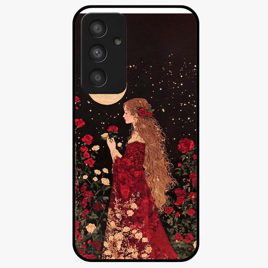 Crimson Dreams Glass Case showing flat back view with dreamy crimson artwork and glossy glass finish.